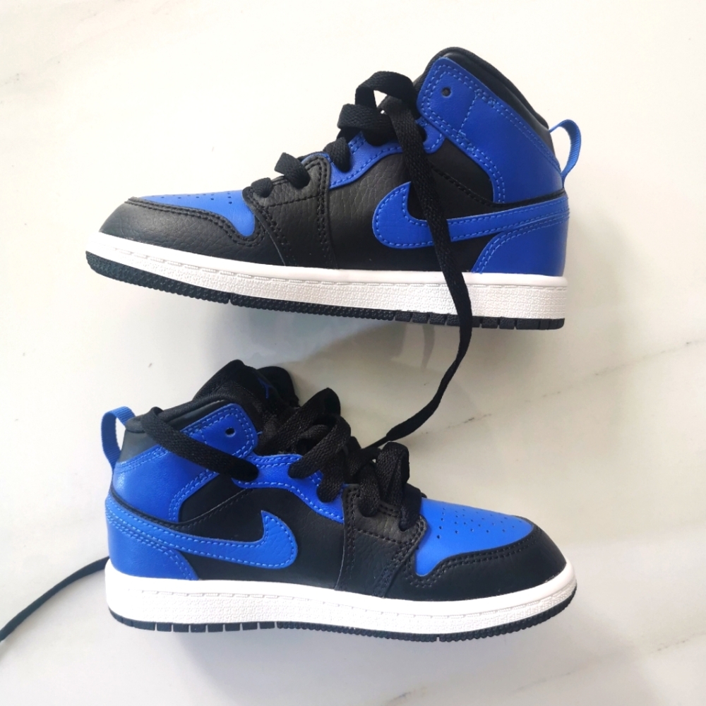 BNIB - Jordan 1 Mid (PS) - Size 12C. Black/Hyper Royal/White